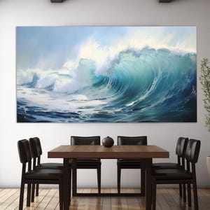 Ozeanwelle Leinwanddruck, Ozean Wandkunst, Ozean Wanddekor, Ozean Malerei, Sanfte Töne Meer Leinwanddruck