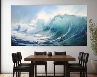 海の波のキャンバスプリント、海のウォールアート、海のウォールデコレーション、海の絵画、ソフトトーンの海のキャンバスプリント