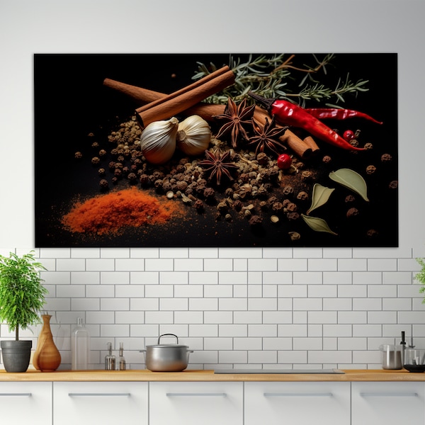 Spices and Herbs Wall Art, Spices Abstract Canvas Print, Kitchen Painting, Kitchen Wall Art, Restaurant Wall Decor