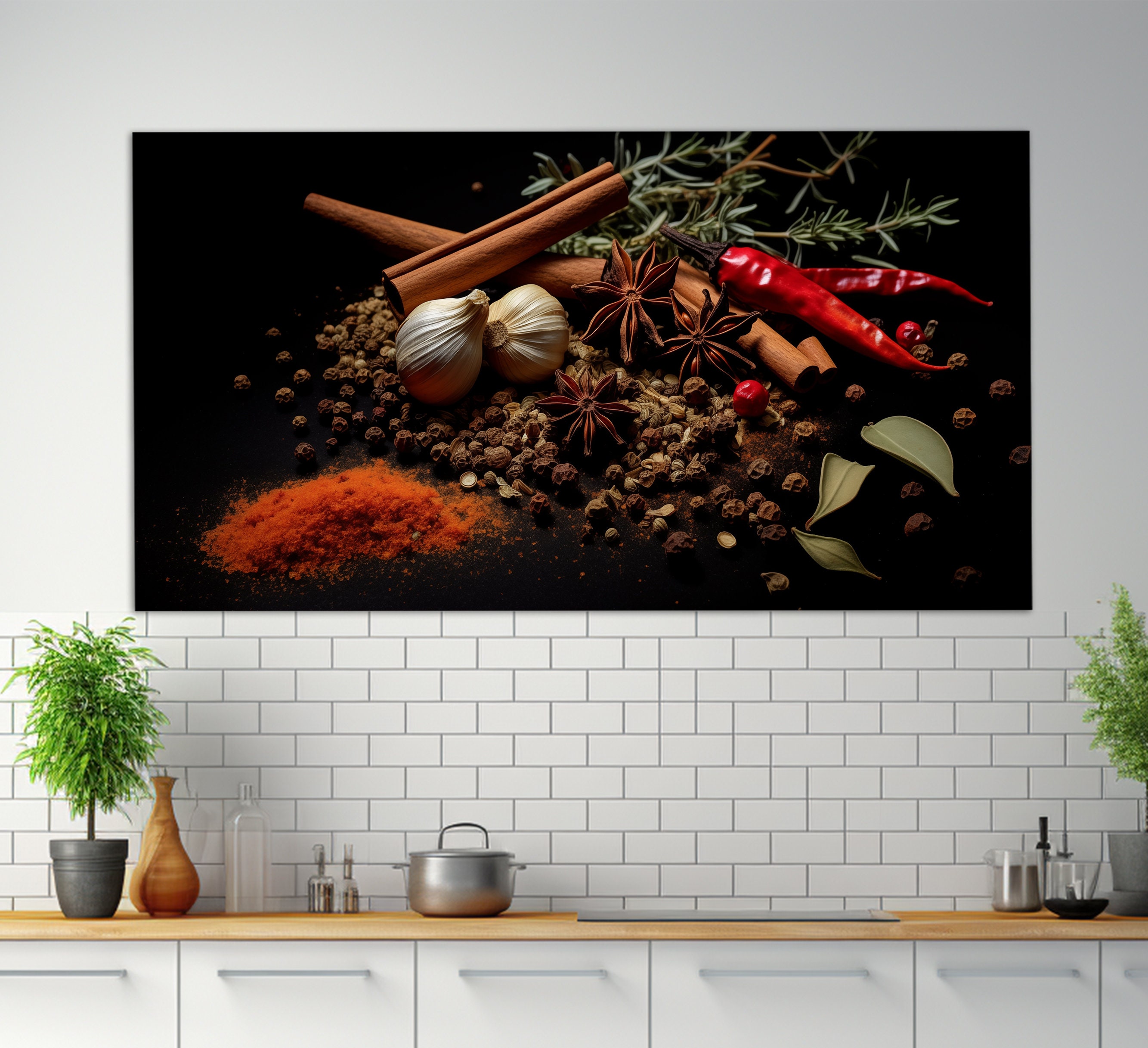 Aromatic Spices Wall Art　ビンテージ　アート Amazon.com: Kitchen Wall Decor Colorful Spices Seasoning