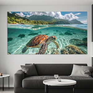 Meeresschildkröte Leinwanddruck, Meeresschildkröte Wandbild, Meeresschildkröte Gemälde, Ozean Unterwasser Wanddekor, Meeresbewohner Druck, Meeresschildkröte Poster