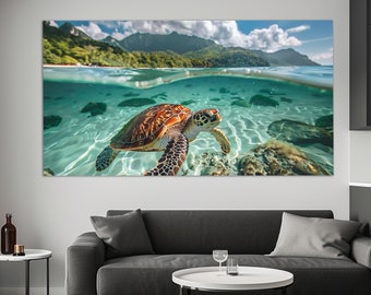 Sea Turtle Canvas Print, Sea Turtle Wall Art, Sea Turtle Painting, Ocean Underwater Wall Decor, Sea Creatures Print, Sea Turtle Poster