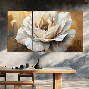 Abstract White Flower on Gold Background Canvas Print, Floral Wall ...