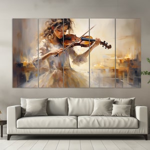 Girl Violinist Playing Violin Canvas Print in Vintage Oil Painting ...