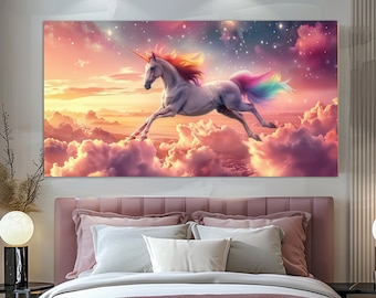 Tableau Toile Licorne Féerique Décor Murale - Impression HD 40x60 Cm, Choix Avec Ou Sans Cadre, Décoration Salon Chambre