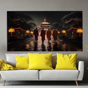 Buddhism Wall Art, Buddhist Monks Canvas Print, Buddhist Temple Painting, Buddhist Canvas Art