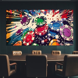 Impression sur toile abstraite jetons de casino, peinture jetons de poker, art mural poker, décoration murale casino, décoration murale club de poker