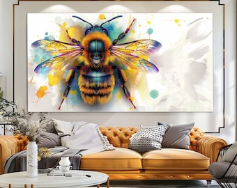Abstract Bee Canvas Print, Bees Wall Art, Bee Painting, Honey Farm Wall Decor, Bee Poster, Beekeeper Gift, Beekeeping Canvas Wall Art