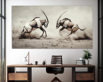 Oryx Fight Canvas Print, Animals Wall Art, Oryx Painting, Oryx Poster, Oryx Wall Art, Animals Canvas Art