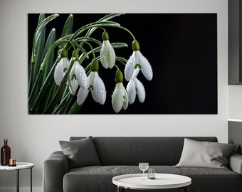 Snowdrops Canvas Print, Floral Wall Decor, Abstract Snowdrops Painting, Snowdrops Wall Art, Modern Bedroom Wall Decor, Floral Wall Art