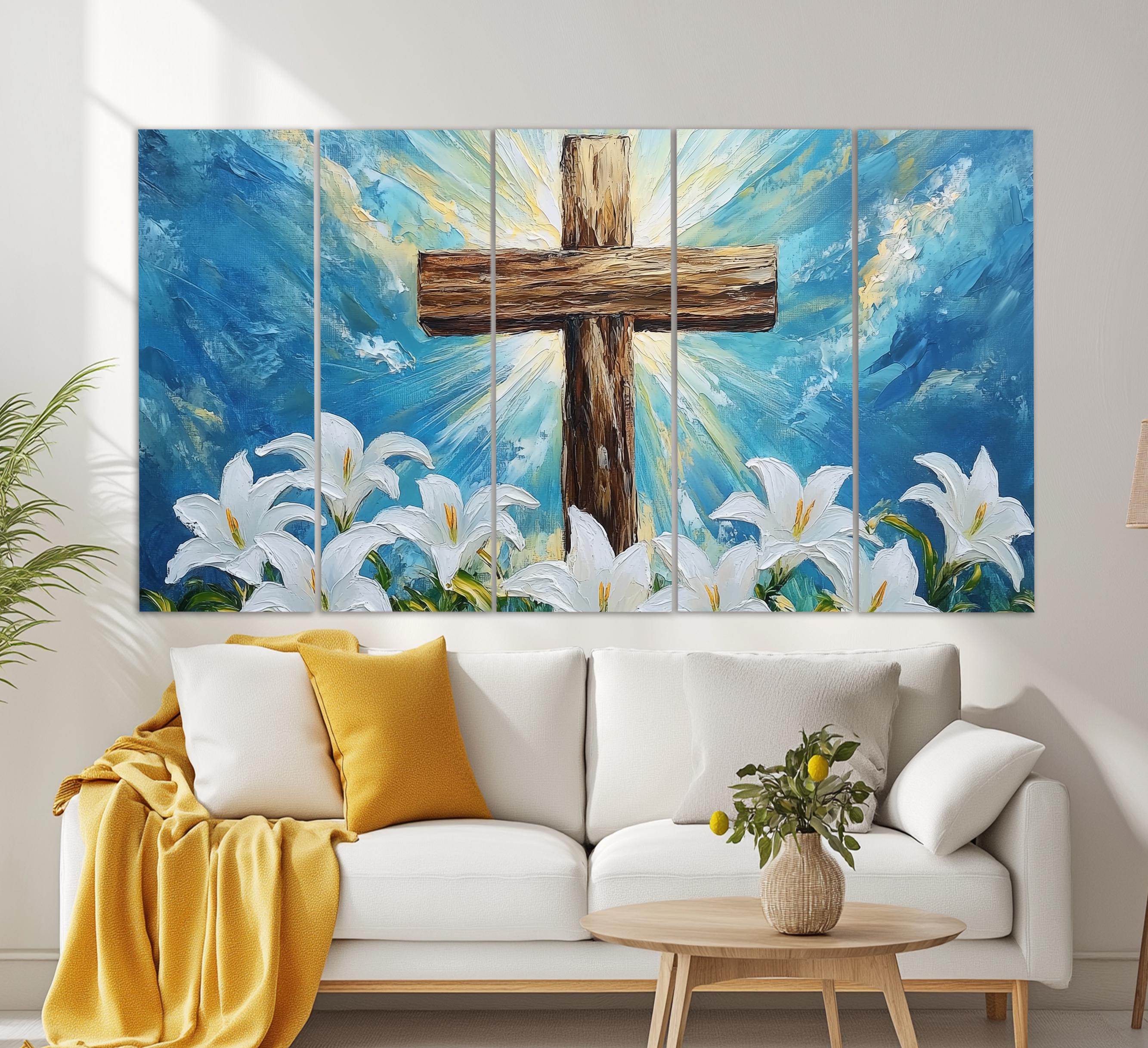 Holy Bible Wall Art, Abstract Wooden Cross Canvas Print in Oil Painting ...