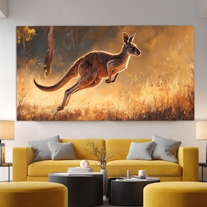Kangaroo Canvas Print, Kangaroo Wall Art, Kangaroo Painting, Wild Animals Wall Art, Kangaroo Canvas Art