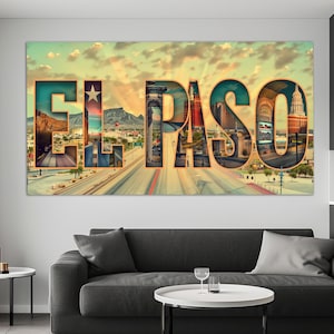 El Paso Sign Canvas Print in a Vintage Oil Painting Style, Abstract El Paso Wall Art, El Paso Painting, Modern El Paso Office Wall Decor