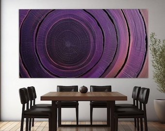 Impresión en lienzo con textura de árbol morado, impresión en lienzo con anillos de árbol abstractos, arte mural morado, pintura de madera morada, decoración de pared de madera, impresión de corte de árbol