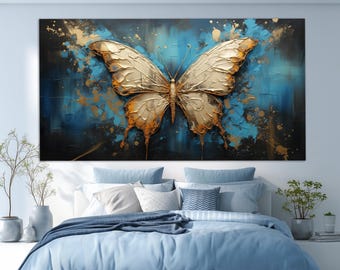 Surreal Butterfly Canvas Print in a Vintage Oil Painting Style, Abstract Wall Art, Butterfly Poster, Abstract Wall Decor