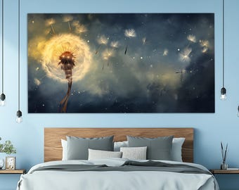 Abstract Dandelion Canvas Print, Floral Wall Decor, Dandelion Painting, Floral Gift, Modern Flowers Wall Art, Dandelion Poster