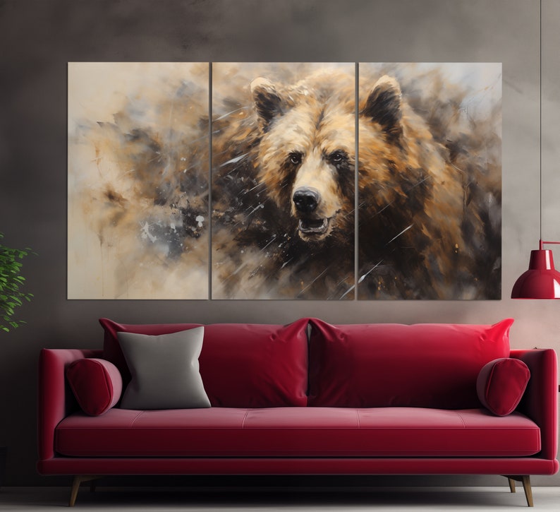 Brown Bear Canvas Print in a Vintage Oil Painting Style, Neutral Colors