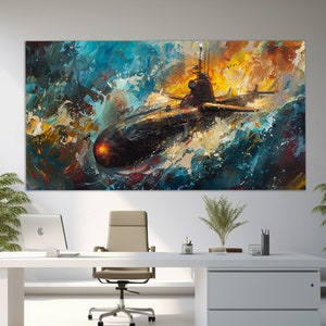 Submarine Canvas Print in a Vintage Oil Painting Style, Military Wall Art, Submariner Gift, Submarine Painting, Submarine Poster