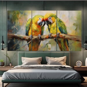 Parrots Couple Canvas Print in a Vintage Oil Painting Style, Romantic ...