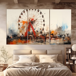 Ferris Wheel Canvas Print in a Painting Style, Abstract Amusement Park Wall Art, Ferris Wheel Painting, Ferris Wheel Poster