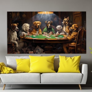 Stampa su tela di cani al tavolo da poker, arte murale astratta di poker, stampa di cani che giocano a poker, decorazione murale di club di poker, decorazione murale di casinò, tela di poker
