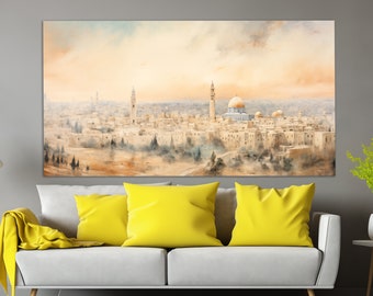 Jerusalem Canvas Print in a Vintage Oil Painting Style, Abstract Jerusalem Wall Art, Neutral Colors Jerusalem Painting, Israel Wall Decor
