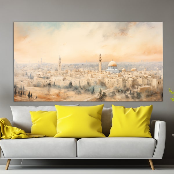 Jerusalem Canvas Print in a Vintage Oil Painting Style, Abstract Jerusalem Wall Art, Neutral Colors Jerusalem Painting, Israel Wall Decor