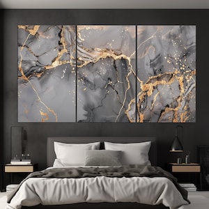 Abstract Marble Canvas Print, Marble Painting, Marble Wall Art, Contemporary Wall Decor, Grey and Gold Wall Decor, Modern Wall Decor