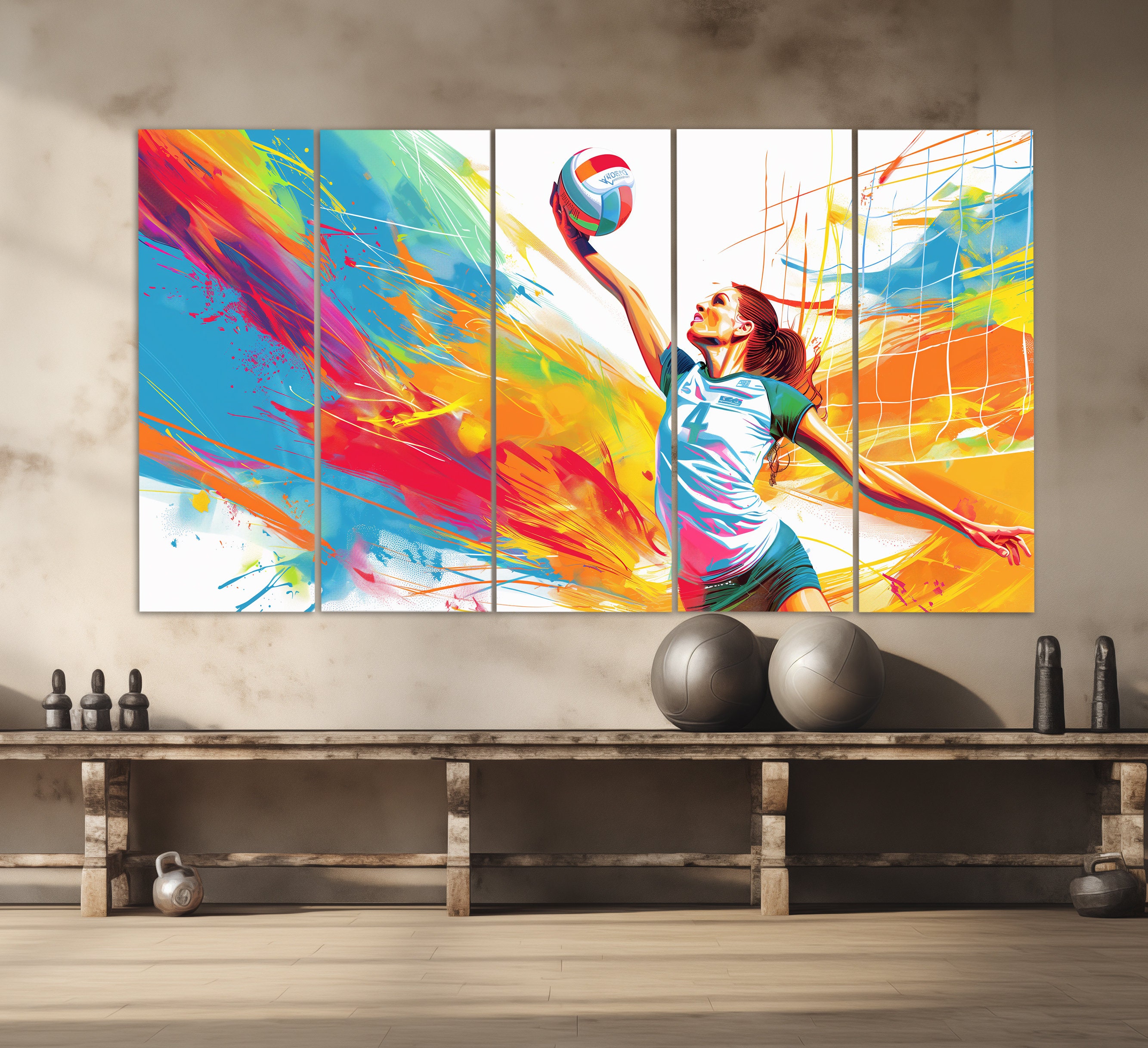 ポップアートスタイルの抽象的なバレーボール選手のキャンバスプリント