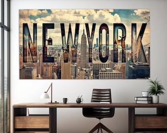 New York Sign Canvas Print, Modern New York Wall Art, New York City Painting, New York Wall Decor, New York Office Wall Decor
