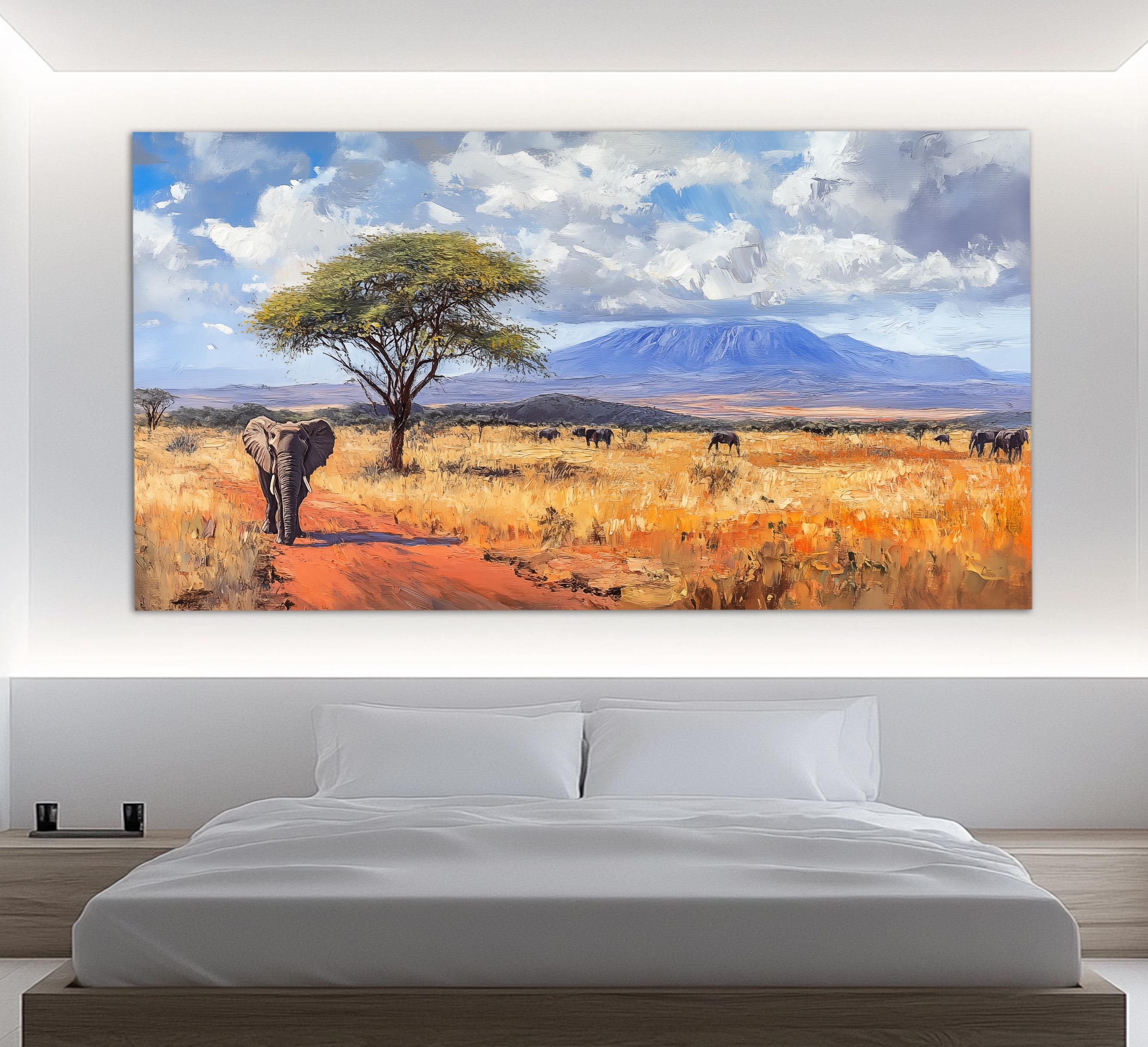Impresión en lienzo del Parque Nacional Amboseli en Kenia, pintura