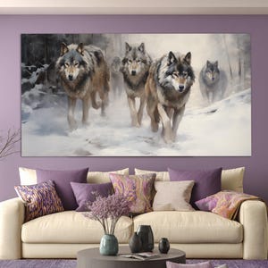 Wolves in Winter Forest Canvas Print in a Vintage Oil Painting Style, Neutral Colors Wall Art, Wolf Painting, Animals Wall Decor image 2