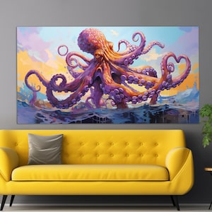 Abstract Octopus Canvas Print in an Oil Painting Style, Octopus Wall Art, Octopus Painting, Ocean Underwater Wall Decor, Sea Creatures Print