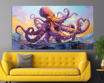 Abstract Octopus Canvas Print in an Oil Painting Style, Octopus Wall Art, Octopus Painting, Ocean Underwater Wall Decor, Sea Creatures Print