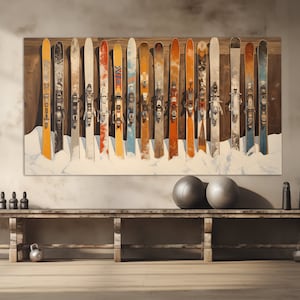 Vintage Ski Wall Art, Skiing Canvas Print, Abstract Ski Painting, Ski ...