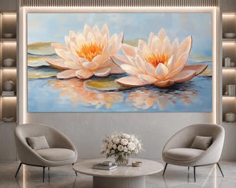 モネの絵画「睡蓮」蓮の花の壁アート、ユリの絵画、24x24インチ