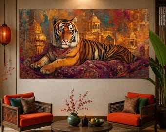 Tiger Canvas Print, Tigers Wall Art, Tiger Painting, Indian Wall Decor, Oriental Wall Art