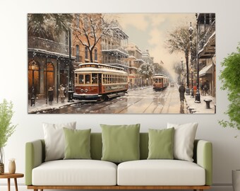 New Orleans Canvas Print in a Vintage Oil Painting Style, Winter New Orleans Wall Art, Abstract New Orleans Painting, New Orleans Wall Decor