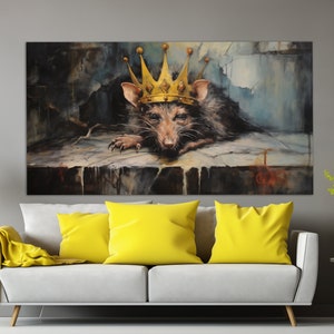 Abstract Rat in a Crown Canvas Print in an Oil Painting Style, Nursery Wall Art, Rat Painting, Nursery Wall Decor, Rat Poster, Rat Print