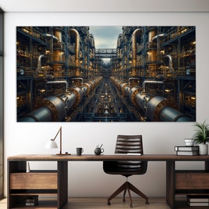 Decorazione murale industriale, stampa su tela astratta di fabbrica, grande poster di piante, stampa industriale, arte murale di fabbrica, decorazione per ufficio di ingegnere