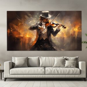 Violinist Playing Violin Canvas Print in Vintage Oil Painting Style, Violinist Painting, Music Wall Art, Violinist Gift, Music School Decor