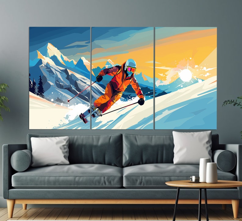 Skiing Canvas Print in a Pop Art Style, Ski Wall Art, Abstract Skier Painting, Ski Poster, Winter Sports Canvas Art, Skier Gift image 5