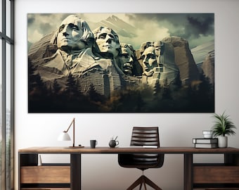 Mount Rushmore National Memorial Canvas Print, George Washington, Thomas Jefferson, Theodore Roosevelt and Abraham Lincoln Monument