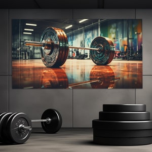 Barbell Canvas Print, Modern Gym Wall Decor, Weightlifting Canvas Wall Art, Fitness Wall Art, Fitness Painting, Bodybuilder Gift