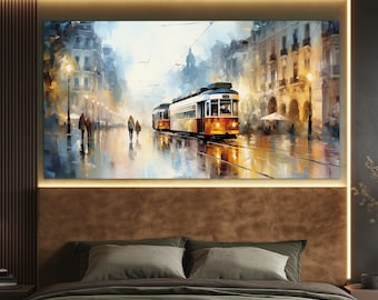 Lisbon Canvas Print in a Vintage Oil Painting Style, Abstract Lisbon Wall Art, Neutral Colors Lisbon Painting, Portugal Wall Decor