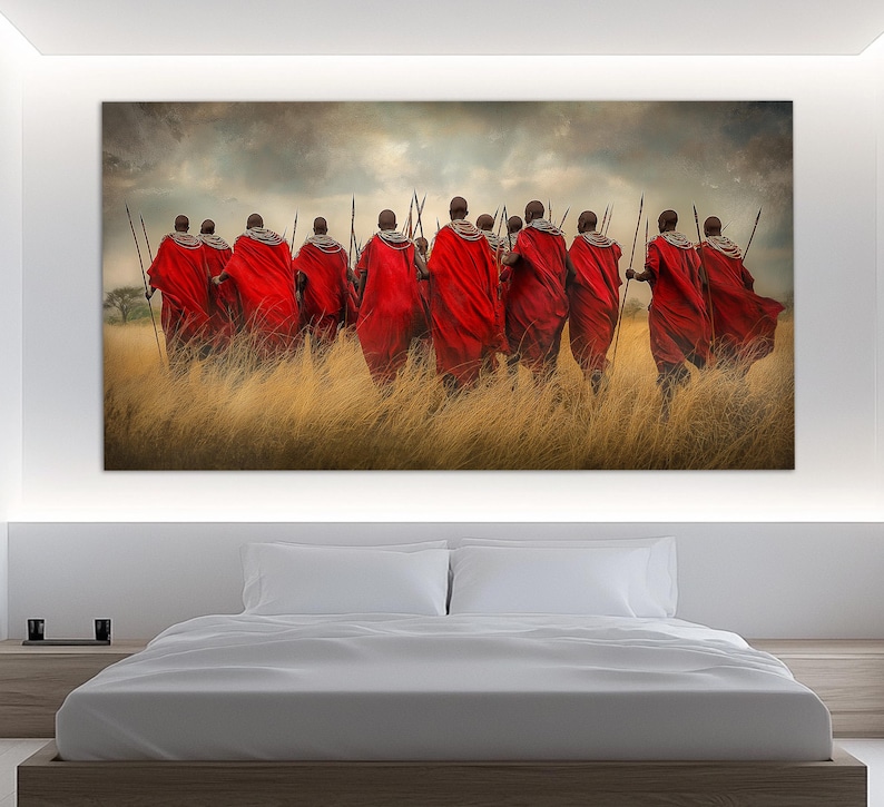 Kenyan Maasai People Hunting Canvas Print, People in Kenya Print, Kenya