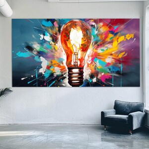 Abstract Bulb Canvas Print, Colorful Bulb Painting, Bulb Print, Electrician Wall Art, Electrician Gift