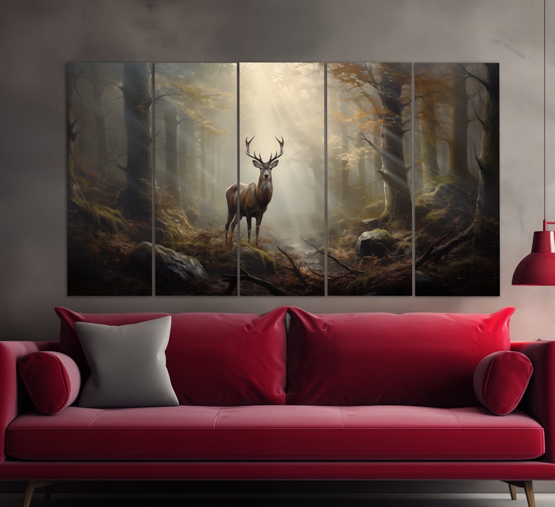 Deer in Forest Canvas Print in a Vintage Oil Painting Style, Mystical ...