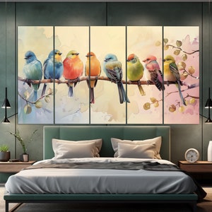 Colorful Birds on the Branch Canvas Print in a Painting Style, Small ...