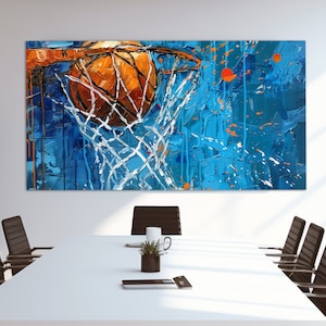 Stampa su tela astratta di basket in stile dipinto a olio, decorazione murale di basket, regali di basket, poster di basket, regalo per tifosi di basket